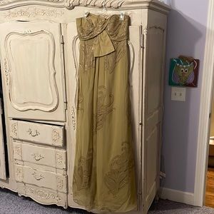 Nicole Miller Strapless Dress in Tan and Gold